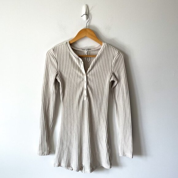 Zara Ribbed Knit Long Sleeve Jumpsuit Romper Cream Blogger Fav Sz Small - Picture 8 of 12